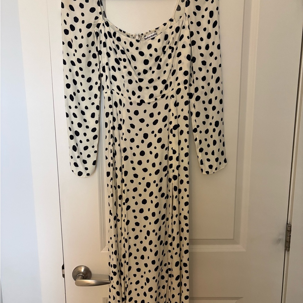 Reformation Black and Cream Polka Dot Long Sleeve Dress (Size 0)